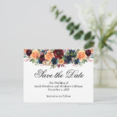 Goud Bourgogne Wijn Navy Blauw Save the Date Briefkaart (Staand voorkant)