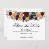 Goud Bourgogne Wijn Navy Blauw Save the Date Briefkaart (Voorkant / Achterkant)