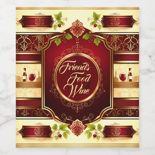 Goud Bourgondië Maroon Goede Vrienden Gift Feestel Wijn Etiket (Enkel label)