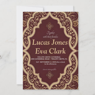 Goud Bourgondië Mehendi Henna Invitat Huwelijk Kaart