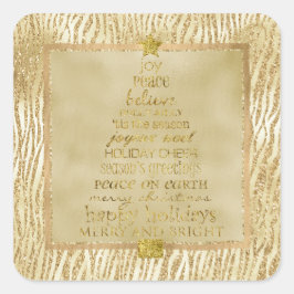 Goud Brons Glam Glitter Zebra Kerstboom Vierkante Sticker