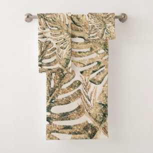 Goud Brons Glitter Tropische Palmbladeren Chic Bad Handdoek