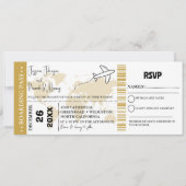 Goud Bruiloft uitnodiging Boarding pass ticket (Voorkant)
