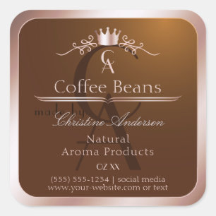 Goud Bruin Productlabel Rosegoud Frame Monogram Vierkante Sticker