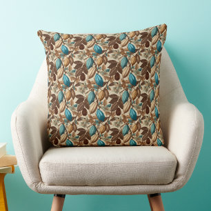 Goud Bruin Turquoise Cacao Patroon Kussen