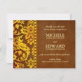  goud & bruine Damask kant sparen de Datum Save The Date (Voorkant)