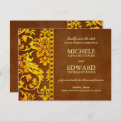  goud & bruine Damask kant sparen de Datum Save The Date (Voorkant / Achterkant)
