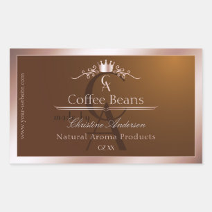 Goud Bruine Productlabel Rosegoud Frame Monogram Rechthoekige Sticker