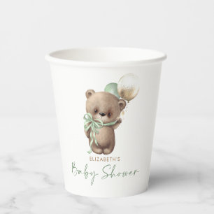 Goud Bruine Salie Groene Teddybeer Baby Shower Papieren Bekers