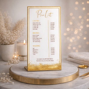 Goud & Bruine Wimpertechnicus Prijslijst Luxe Sc Reclamebord Met Voetstuk