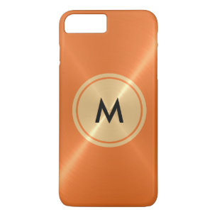 Goud Button en Oranje roestvrij staal iPhone 8 Plus / 7 Plus Hoesje