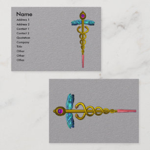 GOUD CADUCEUS MEDISCH SYMBOOL Grijs Papier Visitekaartje