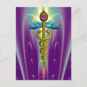 GOUD CADUCEUS MEDISCH SYMBOOL PAARSE FRACTALE GOLV BRIEFKAART