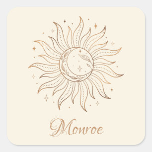 Goud Celestial Sun & Moon op Ivory Square Sticker