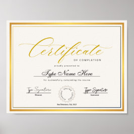 Goud Certificaat van voltooiing, award diploma Poster