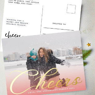 Goud CHEERS Klassieke Letters Rode Gradiënt Foto Folie Feestdagen Briefkaart