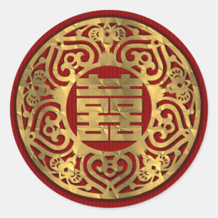 goud Chinees Dubbel Geluk Bruiloft Stickers 09