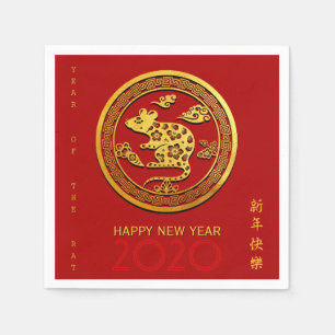 Goud Chinees Rat Jaar met papiersnijden Kies kleur Servet