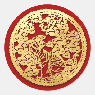 Goud Chinees tijdenjaar met papiersnijden Kies de  Ronde Sticker