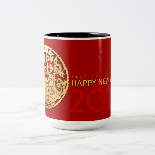 Goud Chinees tijdenjaar met papiersnijden Kies kle Tweekleurige Koffiemok (Center)