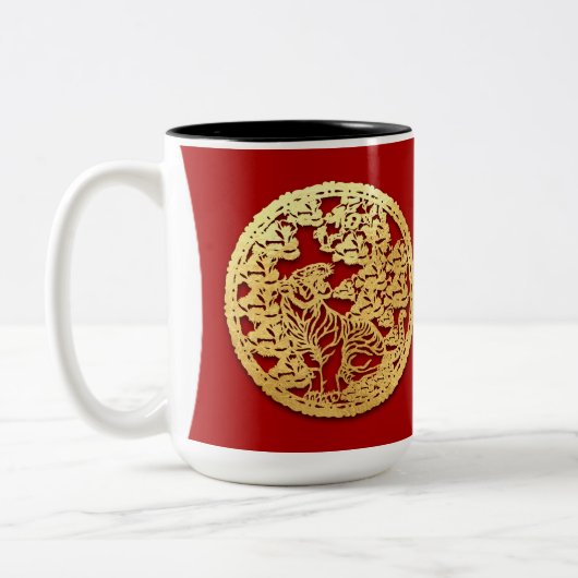 Goud Chinees tijdenjaar met papiersnit Kies kleur Tweekleurige Koffiemok (Links)