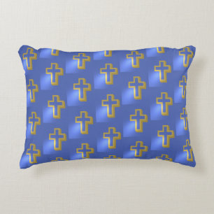 Goud Christelijk Religieuze Vakantie Cross Blauw P Accent Kussen