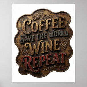 Goud COFFIE RED DE WERELD WIJN HERHAAL Poster