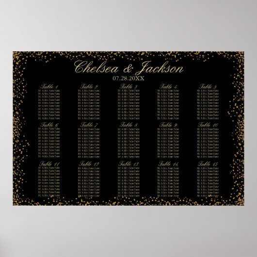Goud Confetti en zwart - 15-zitkaars Poster (Voorkant)