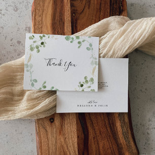 Goud Confetti Eucalyptus Foliage Flat Wedding Bedankkaart