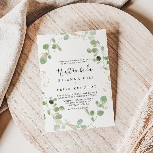 Goud Confetti Eucalyptus Foliage Nuestra Boda Kaart