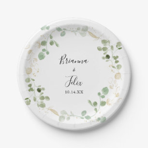 Goud Confetti Eucalyptus Foliage Weddenskap Papieren Bordje