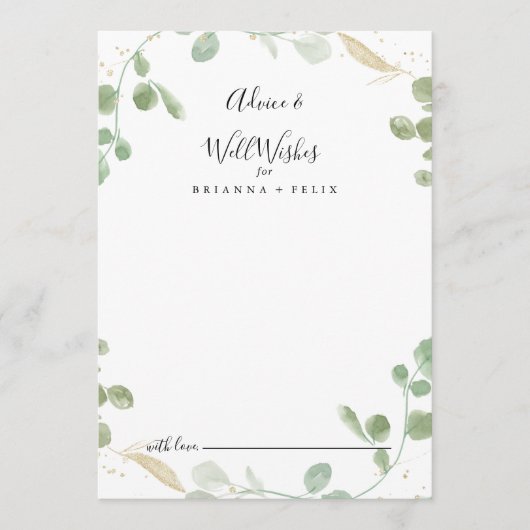 Goud Confetti Eucalyptus Weddenschap Advieskaart (Voorkant)