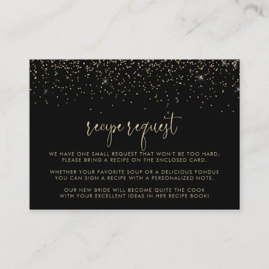 Goud Confetti Fancy Script Bruiloft Recept Aanvraa Informatiekaartje (Voorkant)