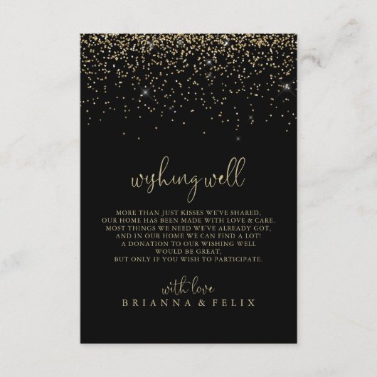Goud Confetti Fancy Script Bruiloft Wishing Well Informatiekaartje (Voorkant)