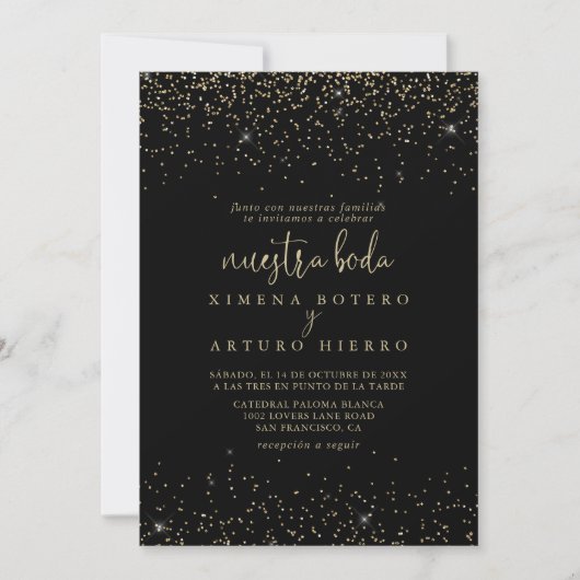 Goud Confetti kalligrafie script Nuestra Boda Kaart (Voorkant)