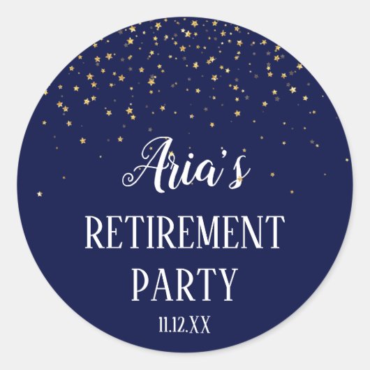 Goud Confetti op marineblauw envelop Ronde Sticker (Voorkant)