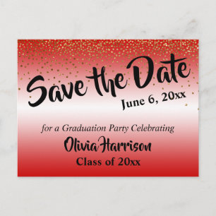 Goud Confetti Rood Afstuderen Save the Date Briefkaart