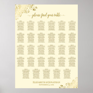 Goud & Crème Fantasie 29 Tafel Trouw Stoelenkaart Poster