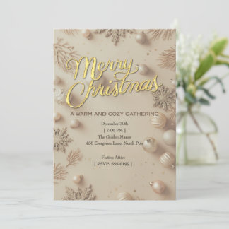 Goud & Crème Kerstfeest Uitnodiging