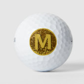 Goud Custom Monogrammed Initiaal Shiny Glitter Golfballen (Voorkant)