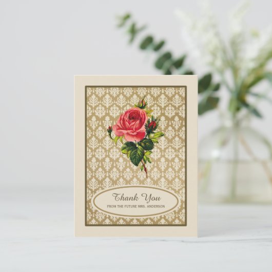 Goud Damask Roos Vrijgezellenfeest Dank u Briefkaart (Staand voorkant)