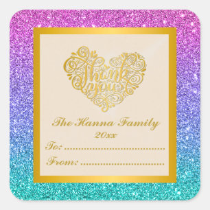 Goud Dank u Roze Paarse Blauwe Glitter achtergrond Vierkante Sticker