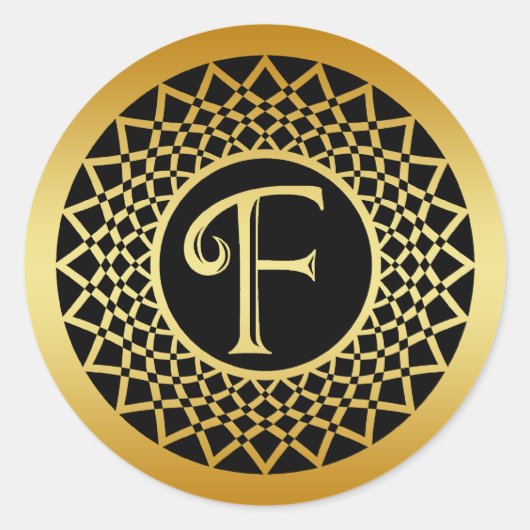 GOUD DECORATIEF MONOGRAM LETTER F RONDE STICKER (Voorkant)