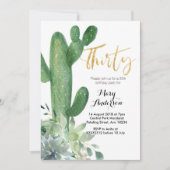 Goud Dertig 30e Verjaardag Uitnodiging Cactus fies (Voorkant)