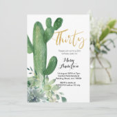 Goud Dertig 30e Verjaardag Uitnodiging Cactus fies (Staand voorkant)