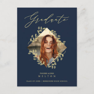 Goud Diamant Wildflower Navy Afstudeerfoto Briefkaart