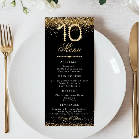 Goud Diamanten 10e Verjaardagsdiner Plat Menu