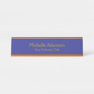 Goud & Diepblauw Kleur Professional Plain Modern Bureau Naambordje