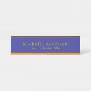 Goud & Diepblauw Kleur Professional Plain Modern Bureau Naambordje