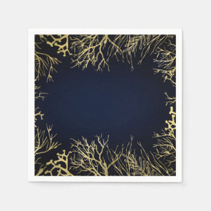 Goud & Donker Marineblauw Elegant Koraal Bruiloft Servet